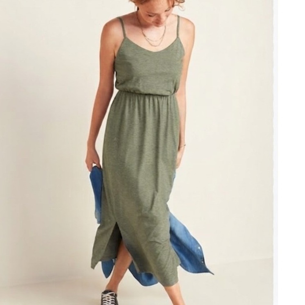 Old Navy Womens XL Olive Green Heathered Jersey Knit Elastic Waist Maxi Dress